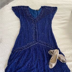 Elegant Beaded Navy Blue Evening Dress